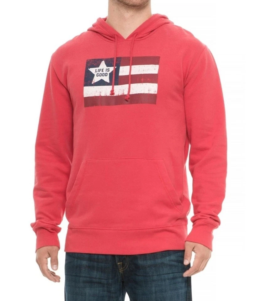 Sudadera con capucha suéter roja Life is Good Flag para hombre patriótica talla mediana Foto 2 de 4