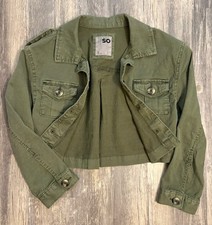 Little Girls Dark Green SO Cropped Button Down Jacket - Size XS