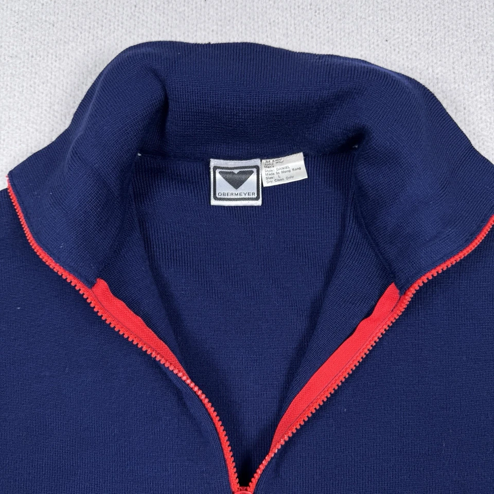 VTG Obermeyer Ski Sweater Men Large 1/2 Zip 100% Wool Thick Double Collar Navy - Image 3 of 4