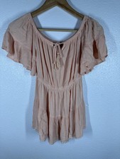 Forever 21 Dress Womens Small Pink Off Shoulder Boho Flutter Sleeve Sundress