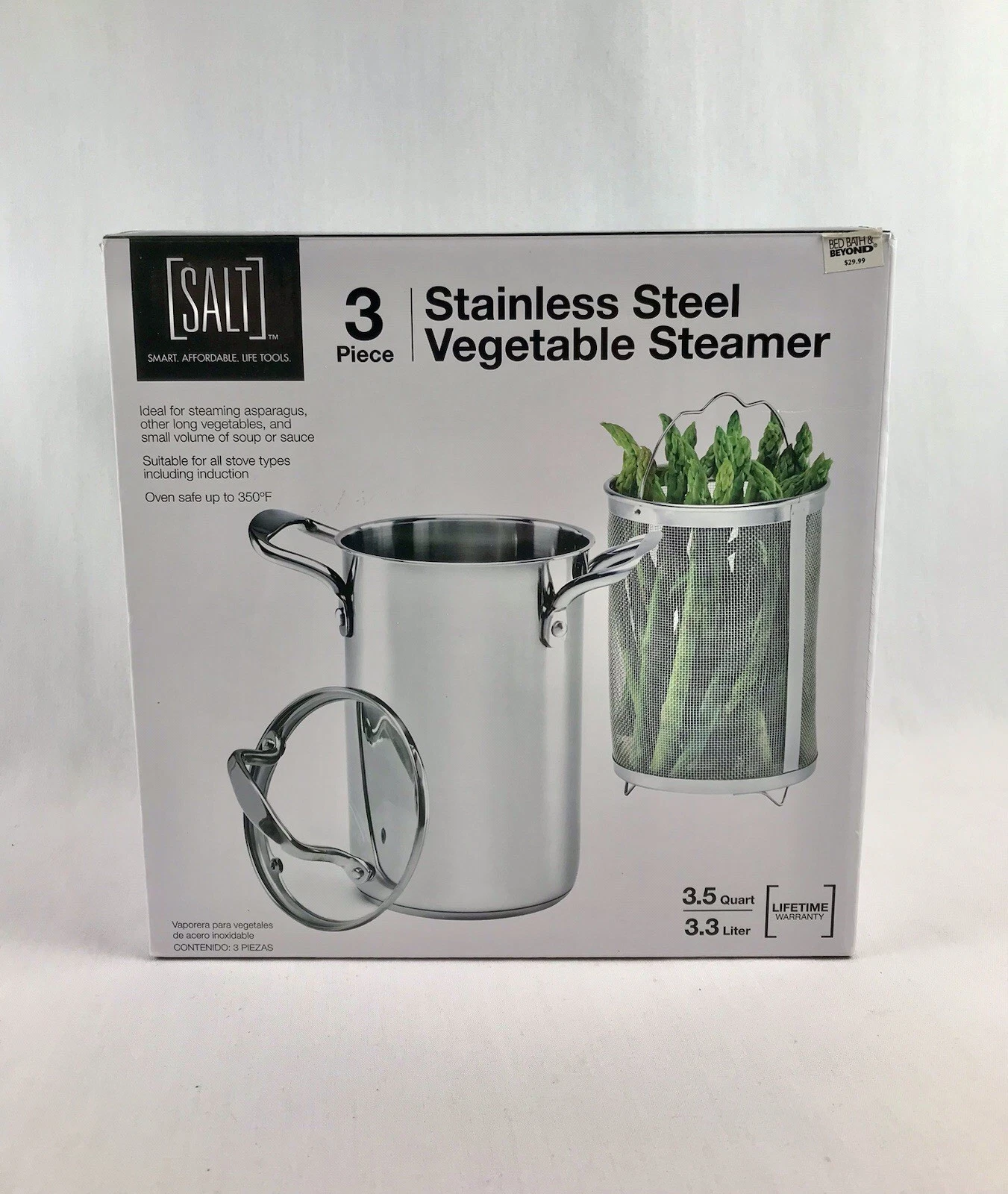 SALT Stainless Steel Vegetable Steamer Pot w/ Basket & Glass Lid 3-1/2 Qt