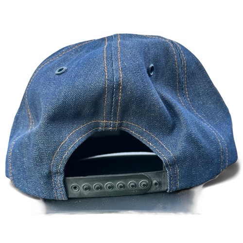 Vintage Tonkin Caterpillar CAT Logo Blue Denim Snapback Hat USA Patch Trucker - Picture 3 of 5