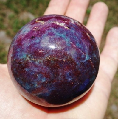 Stunning Deep RUBY & BLUE KYANITE Gem Stone Crystal Sphere Ball For Sale