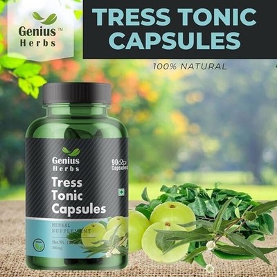 Genius Herbs Tress Tonic Bhringaraj Amla Curry leaves Hair growth 90 Capsules
