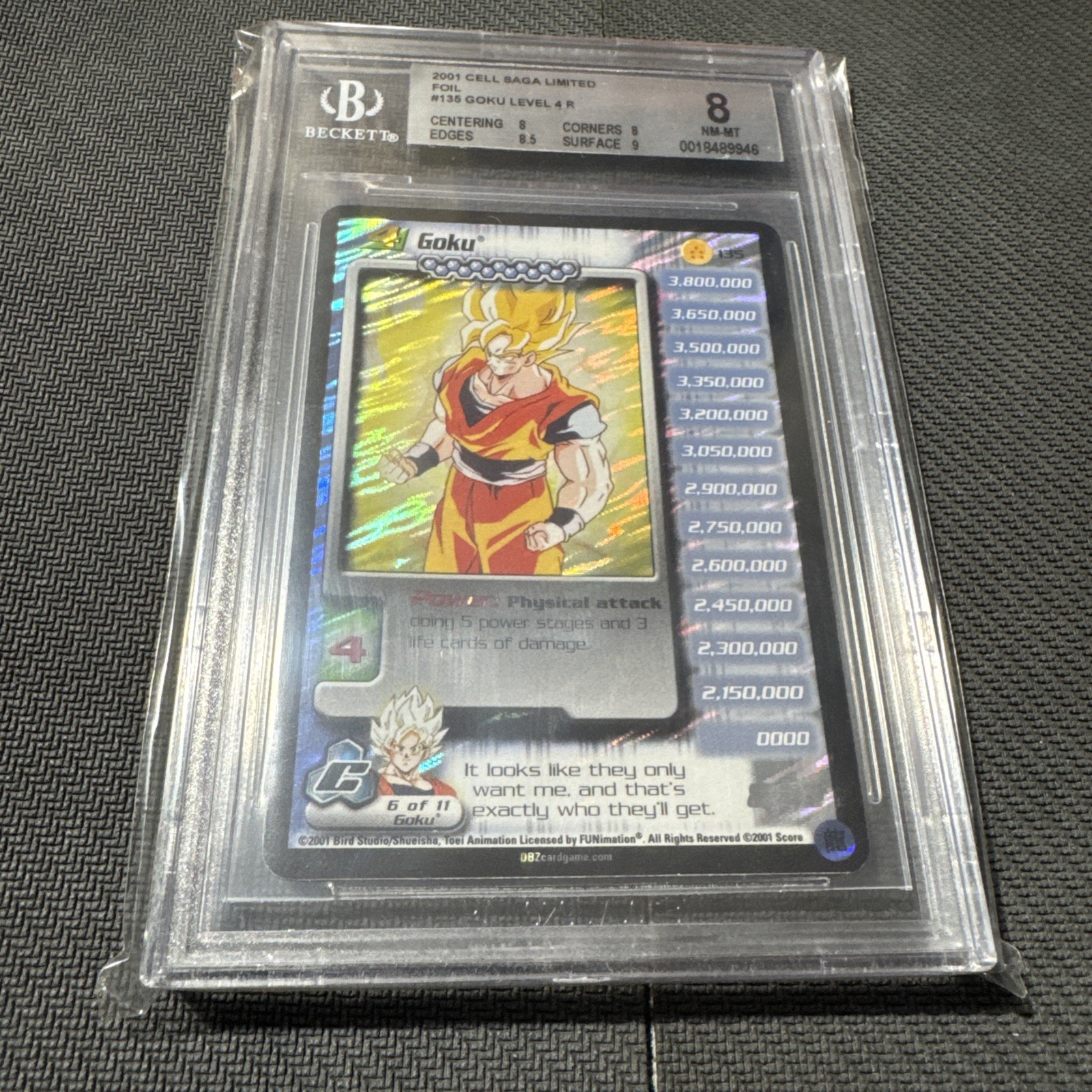Goku Nivel 4 LÁMINA LIMITADA 135 Raro BGS 8 Dragon Ball Z CCG Cell Saga