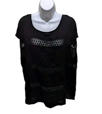 AVA & VIV Black CrepeCrochet Sleeveless Blouse Womens 3X Semi Sheer #585