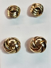 2 Pairs of Gold Tone Knot Style Stud Earrings Graduated Sizes