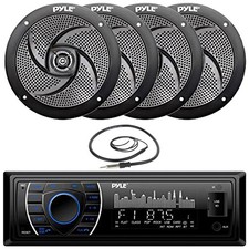 4x Pyle 5.25" Marine Speakers, Antenna, Pyle Black USB AM FM AUX Marine Radio