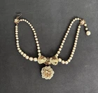 Vintage Miriam Haskell Signed Double Strand Pearl Necklace Gold Tone
