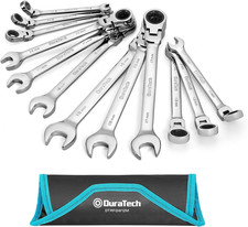Flex-Head Ratcheting Wrench Set, Combination Wrench Set, 72 Tooth, Metric, 12-Pi