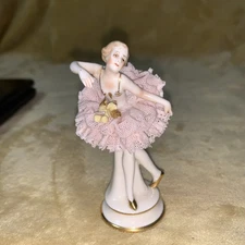 Dresden Lace Vintage Antique Ballerina Hand Painted Meissen Germany Figurine 4"