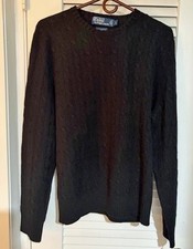 Polo Ralph Lauren 100 Cashmere Black Cable-Knit Crewneck Sweater L
