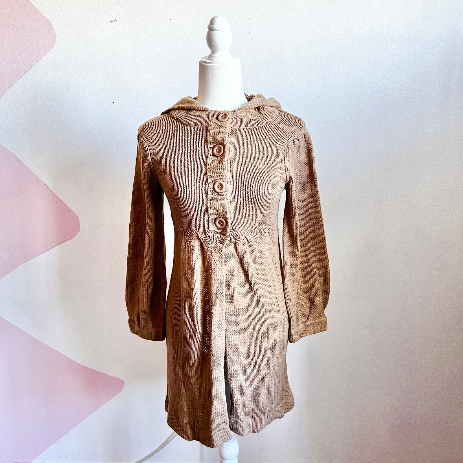 Vintage Brown Babydoll Long Cardigan Cottagecore Y2K 2000s Academia Medium