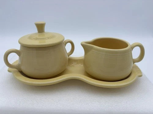 Fiestaware Sunflower Cream & Sugar Set Fiesta Yellow USA Tray Lid