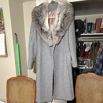 Lassie Junior Gray Long Overcoat Fur Trim Collar Lined draw strong Womens S