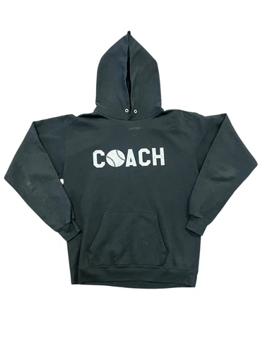 Felpa con cappuccio pullover COACH baseball softball unisex adulto media grafica nera