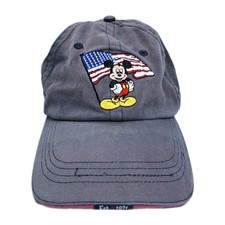 Disney Mickey USA Flag Hat Cap Strap Back Red Blue Gray Patriotic Distressed Dad