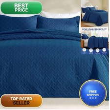 JYHOPE Queen Quilt Set Navy Blue Lightweight Bedspread Bedding 3-Piece