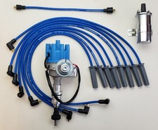 Ford 429 460 Small Female Cap Hei Distributor Chrome Coil Blue 8.5mm Wires