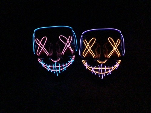 Cross Hatch Mask Orange & Purple or Blue & Pink EL Wire Light Up Accessory - 第 1/8 張圖片