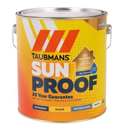 Taubmans SunProof EXTERIOR PAINT Water Based GLOSS WHITE 1L or 4L - Picture 6 of 6