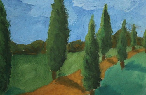 Vintage expressionist gouache painting landscape trees - Picture 2 of 12