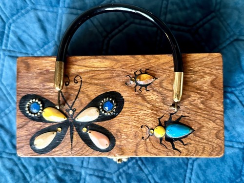 RARE Design | Enid Collins of Texas Glitterbugs Wooden 1960s Handbag - Picture 7 of 14