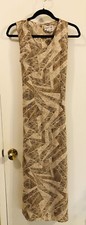 TRENDY LOOKS Maxi Sheath SunDress Long Sleeveless Rear Zip Tan Brown Tie Belt  S