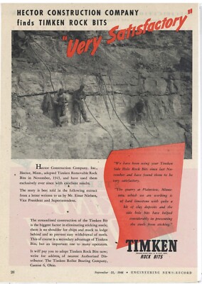 1944 Timken Roller Bearing Co. Ad: Hector Construction Co. Hector, Minnesota