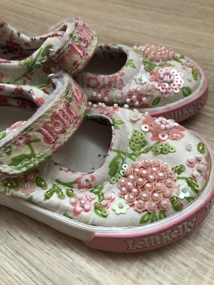 Lelli Kelly Toddler Girl Shoes Floral Beaded Size 21 US Size 5 Pink Green White - Image 3 of 4
