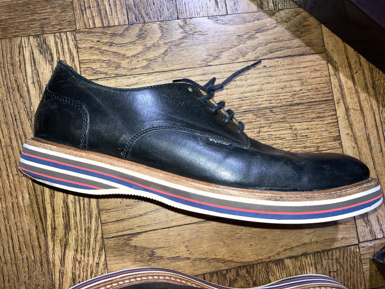 SAOLA SCARPE DERBY BYBLOS DA UOMO 42 9 9 5 IN PELLE NERA ROSSA BLU A RIGHE CON SUOLA A RIGHE 42 925