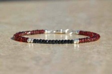 925 Sterling Silver Beautiful Rhodolite Garnet+Black Spinel Rondelle Bracelet 7