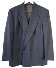 Vtg Yves Saint Laurent Double Breasted Bespoke 44 Gray Wool Blazer Peak France