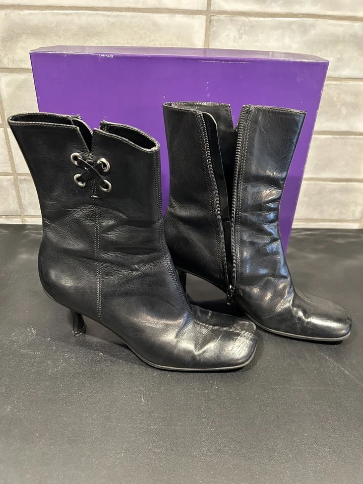 Botines Enzo Angiolini para mujer de cuero negro con tacón ancho talla US 7M Foto 2 de 4