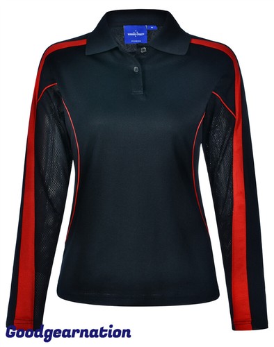 Ladies Polo Shirts Contrast Cotton Back Breathable Casual Long Sleeve Sport - Picture 9 of 21