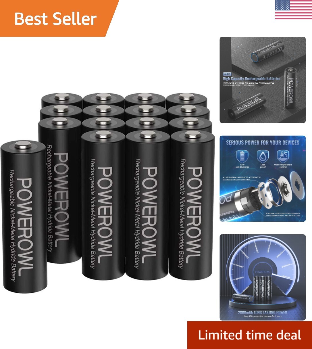 High Capacity 2800mAh AA Rechargeable NiMH Batteries 1.2V Low Self Discharge  -image