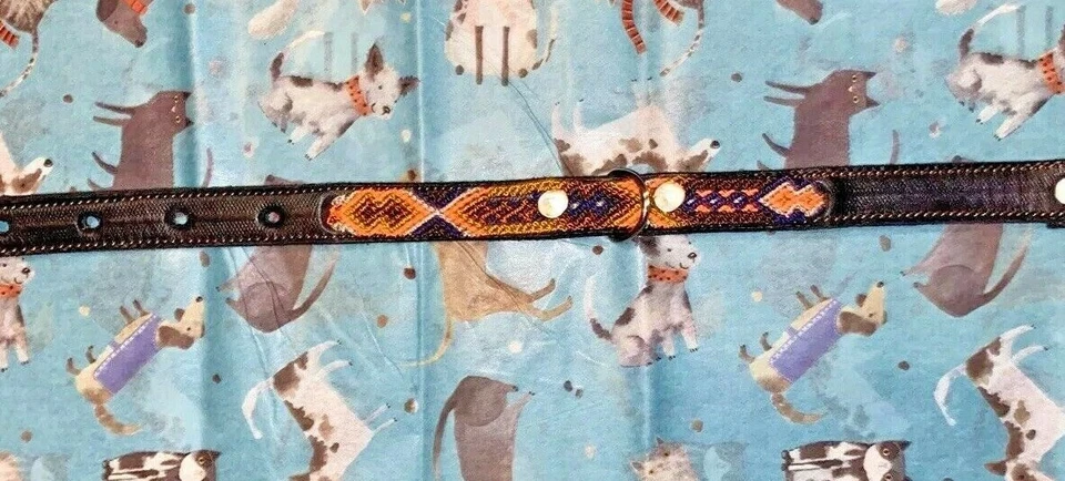 Dog Collar Genuine Leather 12" Length Small Breed 100% Colorful Silk Thread - Image 2 of 4