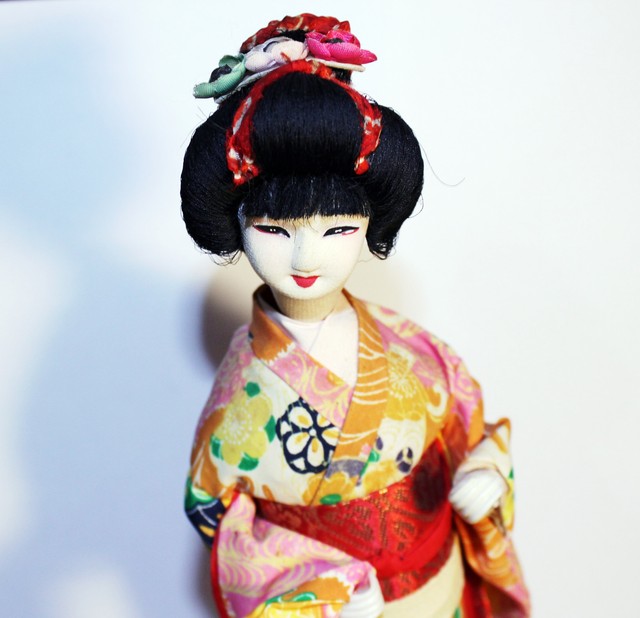 Vintage Geisha Doll, Made in Japan Oriental Doll, Cloth Asian Doll