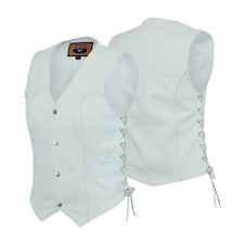Women's White Leather Motorcycle Vest with inner pockets | HL14501W