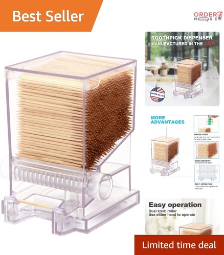 Toothpick Dispenser Plastic 3.5"x3.1" Holds 600 Easy Load Kitchen Restaurant