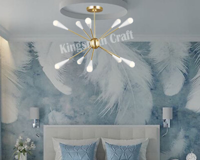 Mid Century Modern Brass Chandelier 10 Arms Gorgeous Décor Ceiling Light Fixture