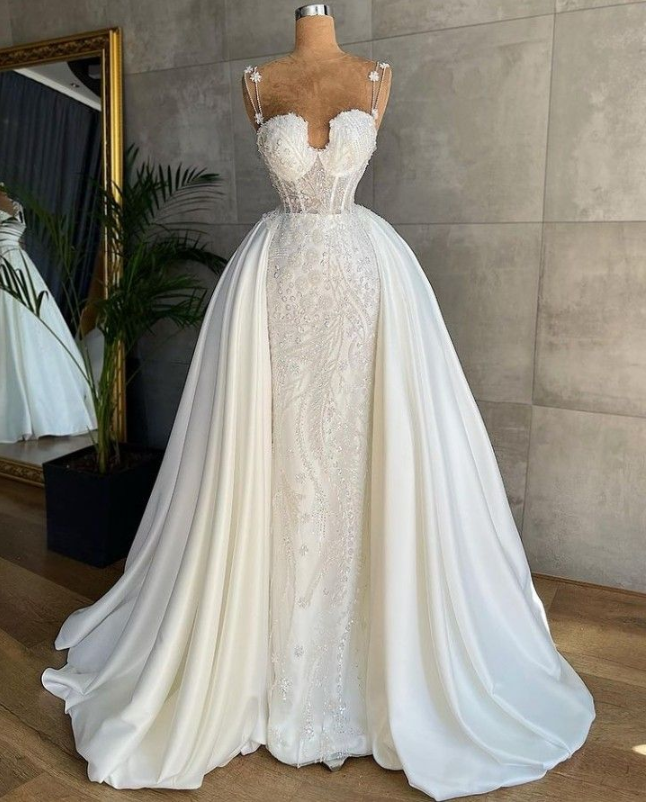 Vintage A-line Wedding Dress Romantic Bride Robe Elegant Satin Floor-Length  | eBay