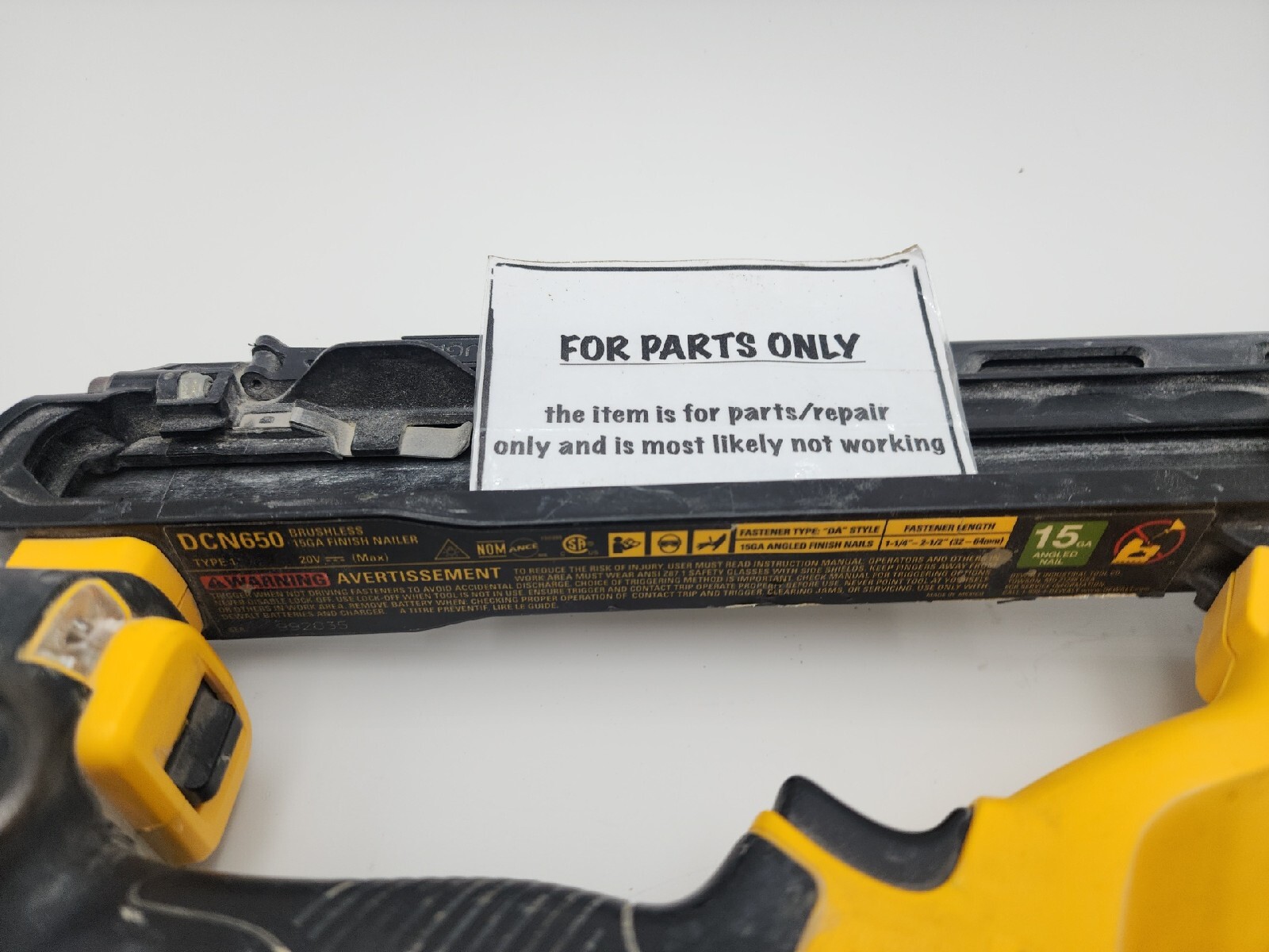 DEWALT DCN650 20V MAX XR Lithium-Ion Cordless 15-Gauge Finish Nailer(PARTS ONLY)