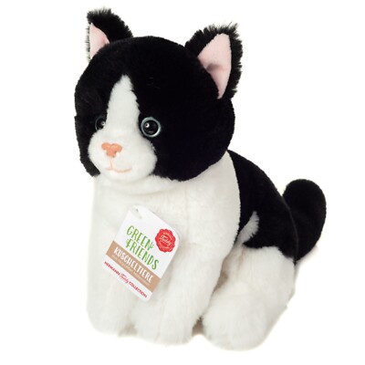 Katze sitzend schwarz-weiß Kuscheltier von Teddy Hermann 20 cm