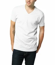 For Mens 100% Cotton Thick Basic Tee Casual T-Shirt V-Neck Black White S-4XL