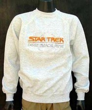 Vintage Star Trek Deep Space 9 Space Station Embroidered Grey Sweatshirt LARGE