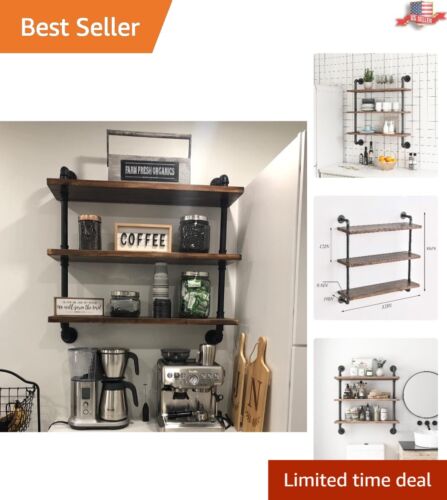 High-Quality Durable Rustic Industrial Pipe Shelves - 3 Tiers - Black - 32 inch