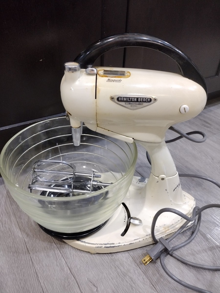 Vintage 1950s Hamilton Beach Model G Electric Mixer (Works), Beaters, Pyrex  Bowl