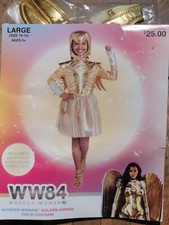 NIÑAS MUJER MARAVILLA 1984 WW84 TRAJE ARMADURA DORADA Talla L 10 12 Vestido Tutú Lazo