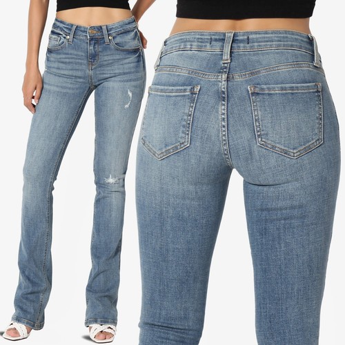 TheMogan Medium Blue Wash Stretch Denim 32 inseam Mid Rise Slim Boot Cut Jeans - Picture 1 of 14